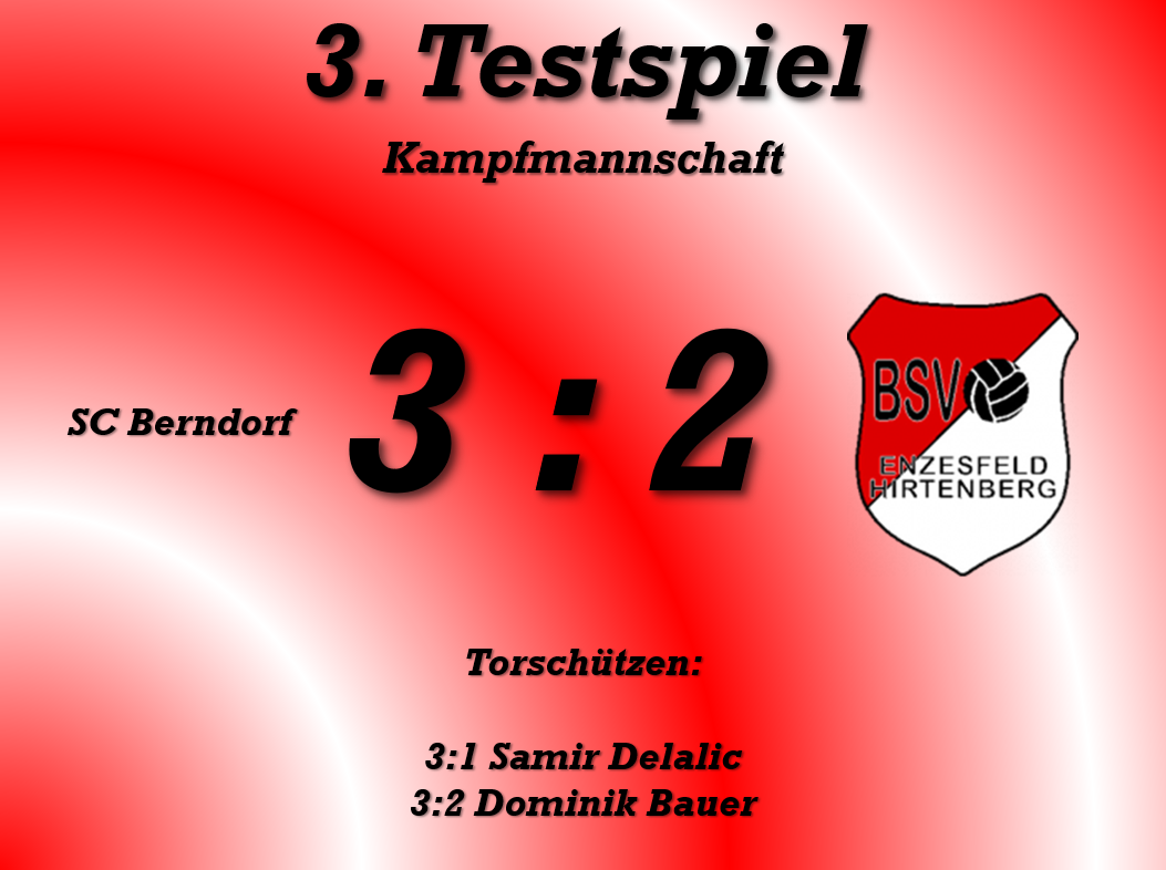 Ein rotes Plakat kündigt ein Volleyballspiel zwischen Berndorf und BSV Enzesfeld Hirtenberg an. Der Spielstand ist 3 zu 2. Spieler sind Samir Delalic und Dominik Bauer.
