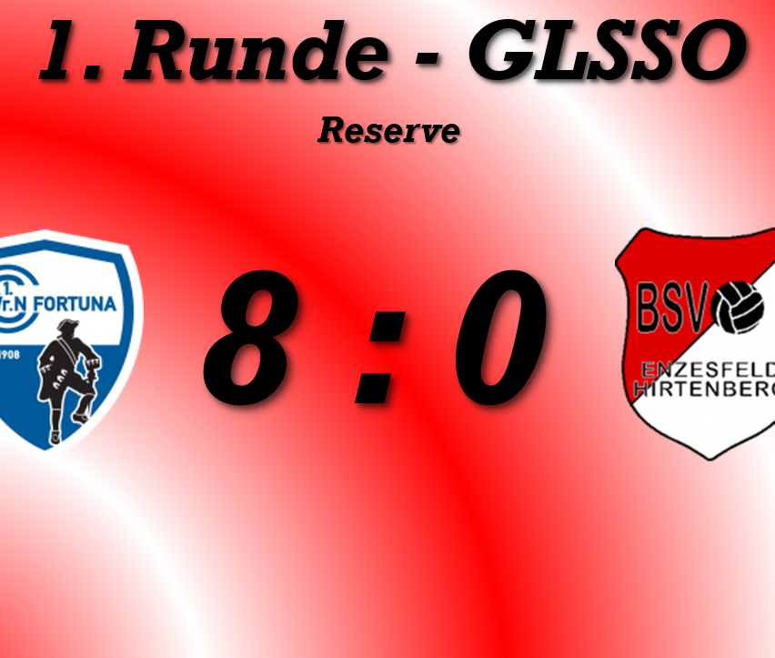 A soccer match result graphic showing Fortuna winning 8-0 against BSV Enzesfeld Hirten. The background is red.