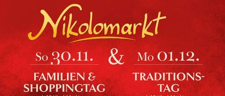 A red background with white text. It says 'markt & Mo 01.12.' followed by 'TRADITIONS-TAG'. Below, there is 'ab 10 Uhr | Marktzone'.