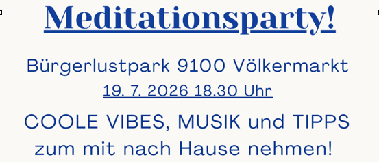 Plakat für die Meditationsparty von Sahaja Yoga Europe. Zeigt zwei Frauen, eine meditiert und die andere lächelt. Enthält Datum, Ort und Veranstaltungsdetails. QR-Code vorhanden.