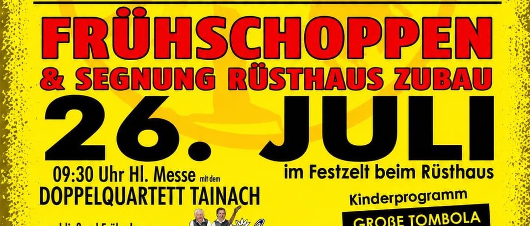 Ein gelbes Plakat bewirbt das Feuerwehrfest am 24. Juli im Meilenstein LKW Disco #11. Es enthält Details zur Veranstaltungszeit, Ticketpreisen und einer Erwähnung eines Kinderprogramms.