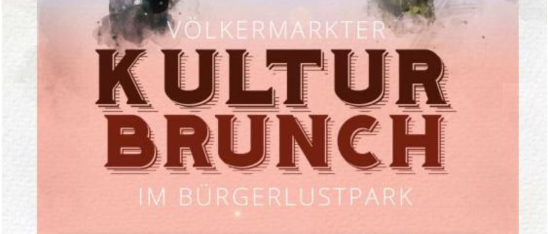 Plakat für das Volkermarkter Kultur Brunch-Event am 13. September 2026 mit einer Gruppe von Menschen in formeller Kleidung.