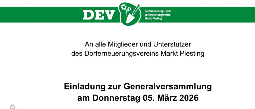 Einladung zur Generalversammlung am Donnerstag, 05. März 2026, um 19.00 Uhr bei derWaldwirt. Tagesordnung: Eröffnung, Kassenbericht, Neuwahl des Vorstands und allgemeine Themen. Der Vorstand freut sich auf Ihre Teilnahme.