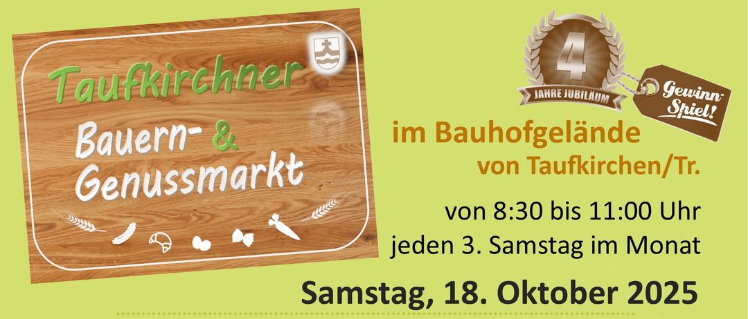 Regionaler Bauernmarkt in Taufkirchen/Tr. jeden 3. Samstag im Monat von 8:30 bis 11:00 Uhr. 18. Oktober 2025. Verkauf von frischer Milch, Käse, Kräutern und verschiedenen selbstgemachten Produkten. Reservierungen möglich.