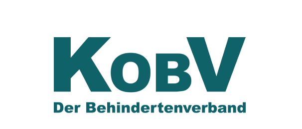 Logo für KobV, ein deutscher Verband für Menschen mit Behinderungen, mit fettem grünem Text 'KobV' und 'Der Behindertenverband', darunter der Slogan 'Wir bewegen'.