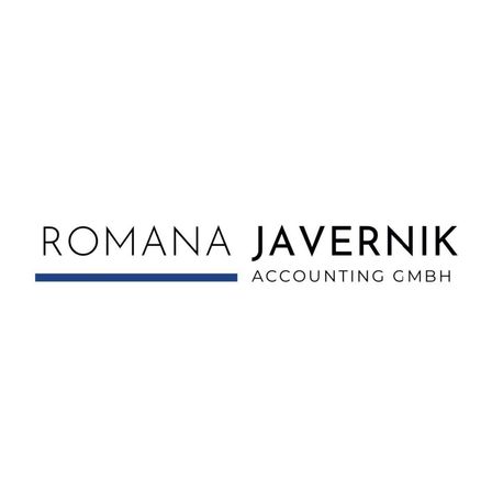 Das Logo für Romana Javernnik Accounting GmbH, mit dem Firmennamen in fetter schwarzer Schrift und einer blauen Linie darunter.