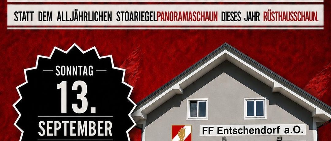 Plakat für die 125-Jahr-Feier der FF Entschendorf a.O. am 13. September 2026 mit einer Feuerwache, dem Zeitplan und dem Logo der Veranstaltung.