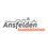 Stadtbibliothek Ansfelden-Logo. Logo für Ansfelden Stadtbibliothek mit einem stilisierten Gebäude und einem Buchsymbol in Grau und Rot.