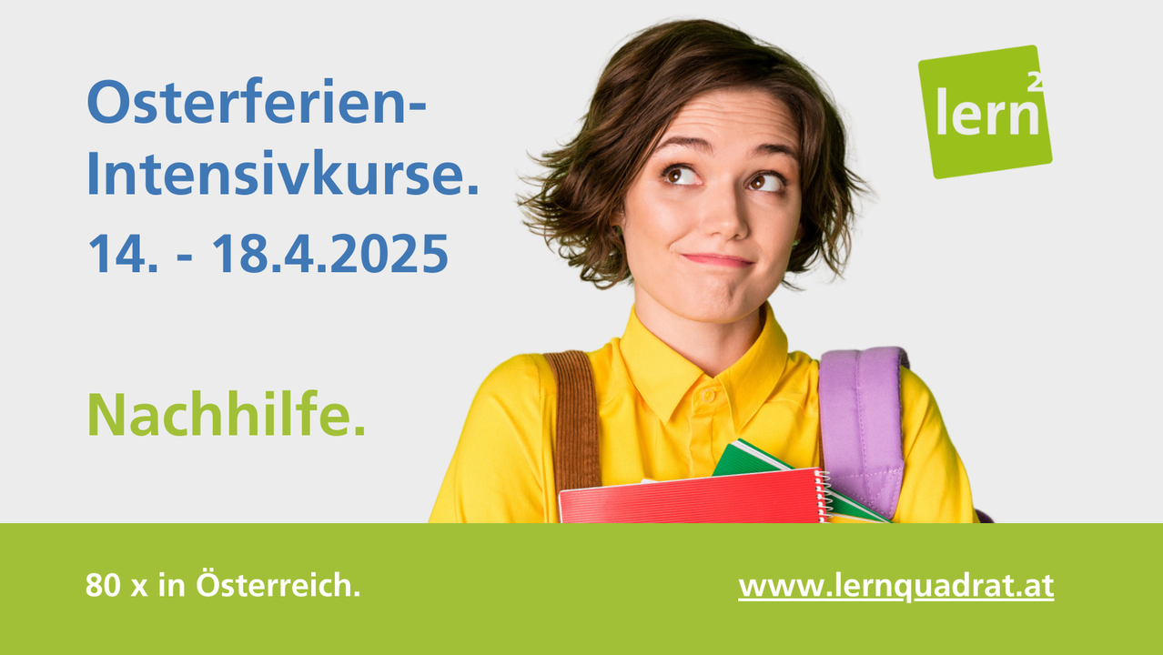 Eine Frau mit gelbem Hemd, Rucksack und Buch mit dem Text Ferien-Wikkurse. 3.4.2025 Hilfe. www.lerng erreich.