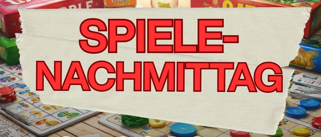 Eine Anzeige für einen kostenlosen Spiele-Nachmittag am 17. April 2026 von 15:00 bis 18:00 Uhr in der Leibnitz-Residenz. Für junge Menschen zwischen 12 und 26 Jahren. Zeigt verschiedene Glücksspiele.