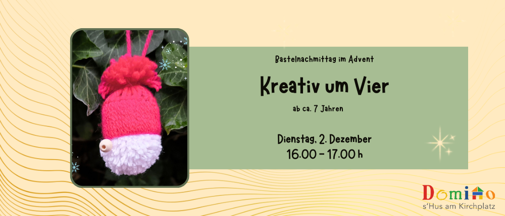 Bastelnachmittag im Advent. Kreativ um Vier. Dienstag, 2. Dezember, 16:00-17:00 Uhr.