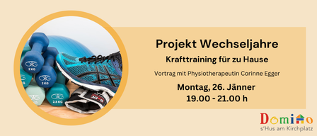 Werbeanzeige für ein häusliches Krafttrainingsprojekt von Corinne Egge am Montag, 26. Januar, von 19:00 bis 21:00 Uhr.