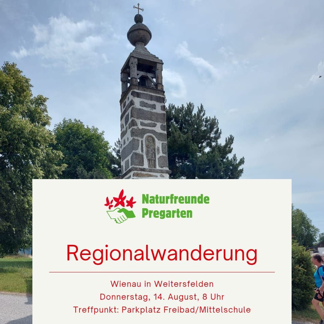 Naturfreunde treffen sich am Donnerstag, 14. August, um 20 Uhr in Weitersfelden. Der Treffpunkt ist am Parkplatz Freibad/Mittelschule.