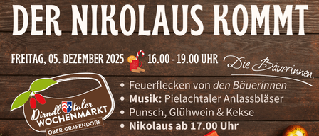 Nikolaus-Roast am Dezember 2025. Von 16-19 Uhr. Feuerflecken von den Bäumen. Musik: Pielachtaler Anlas. Punsch, Glühwein & Kekse. Nikolaus ab 17 Uhr.
