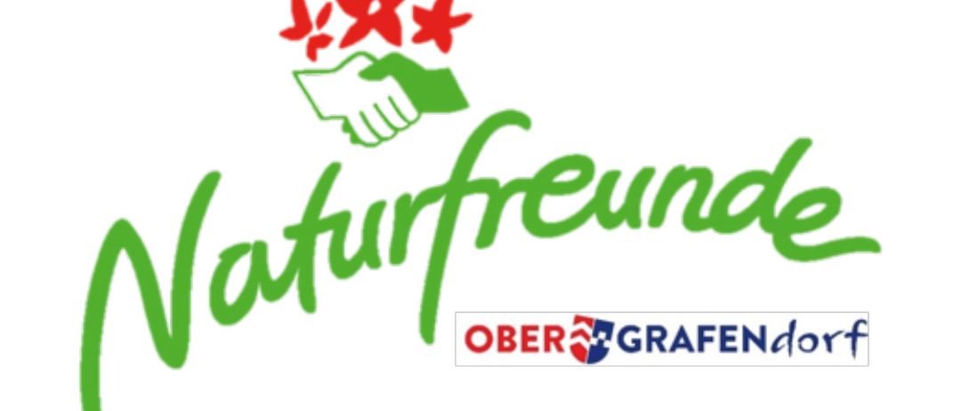 Das Logo zeigt einen Händedruck mit Sternen darüber, dem Text 'Naturfreunde' und darunter 'Ober Grafendo' in Blau und Rot.