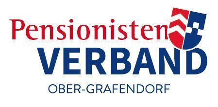 Das Logo des Pensionistenverband Ober-Grafendorf zeigt die Worte 'Pensionistenverband' in rotem und blauem Text mit einem Wappenlogo darüber. Darunter steht 'Ober-Grafendorf' in Blau.