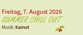 Plakat für die Summer Chill Out Veranstaltung auf dem Wochenmarkt in Ober-Grafendorf am 7. August 2026 mit Musik von Kamot.
