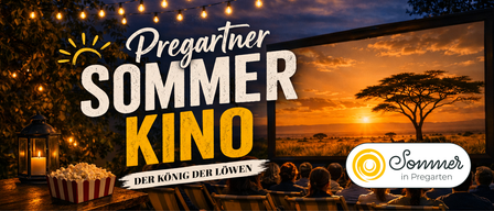 Ein Freiluftkino-Event in Dregartner Sommer mit einem Sonnenuntergang im Hintergrund. Eine Gruppe von Menschen schaut sich einen Film an.