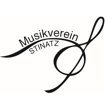 Ein Schwarz-Weiß-Logo für Musikverein Stiintz mit Musiknoten und einem Violinschlüssel.