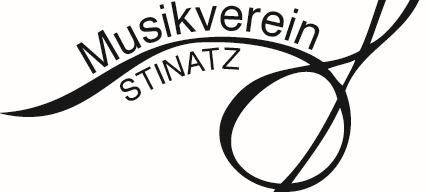 Ein Schwarz-Weiß-Logo für Musikverein Stiintz mit Musiknoten und einem Violinschlüssel.