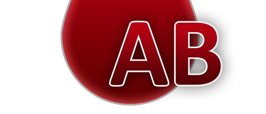 Ein roter Blutstropfen mit den Buchstaben AB darin.