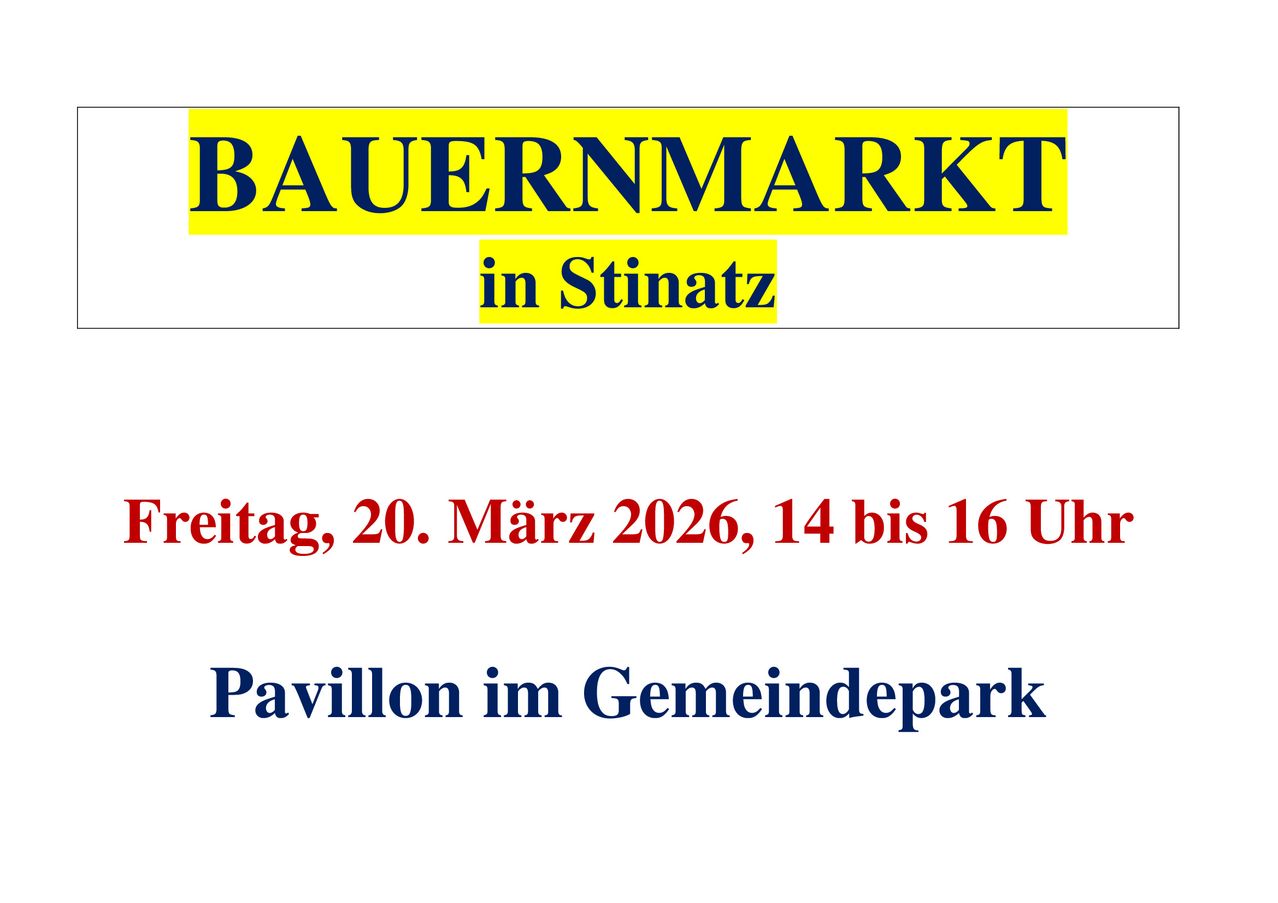 Bauernmarkt in Stinz am 20. März 2026 von 14 bis 16 Uhr im Pavillon im Gemeindepark.