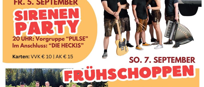 Ein Plakat für das Feuerwehrfest in St. Oswald mit Musik, Auftritten und einem Gottesdienst. Am Freitag, 5. September, gibt es eine Party mit der Band Pulse. Am Sonntag, 7. September, findet ein Gottesdienst mit Musik der örtlichen Musikvereine statt.