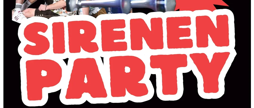 Plakat für die Heckis Sirenen Party-Veranstaltung mit einer Gruppe von Personen und Eintrittspreisen. Geplant für den 11. September im Feuerwehrhaus St. Oswald in Plankenkothenwart. Beginn um 21:00 Uhr.