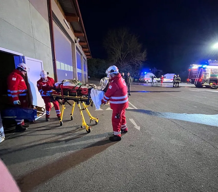 Adult, Male, Man, Person, Stretcher, Fire Truck, Truck, Vehicle, Helmet, Car