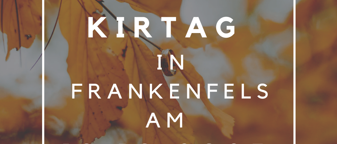 Plakat mit einem verschwommenen Hintergrund von Herbstblättern, das Simoni-Kirttag in Frankenfels am 19. Oktober 2025 ankündigt.