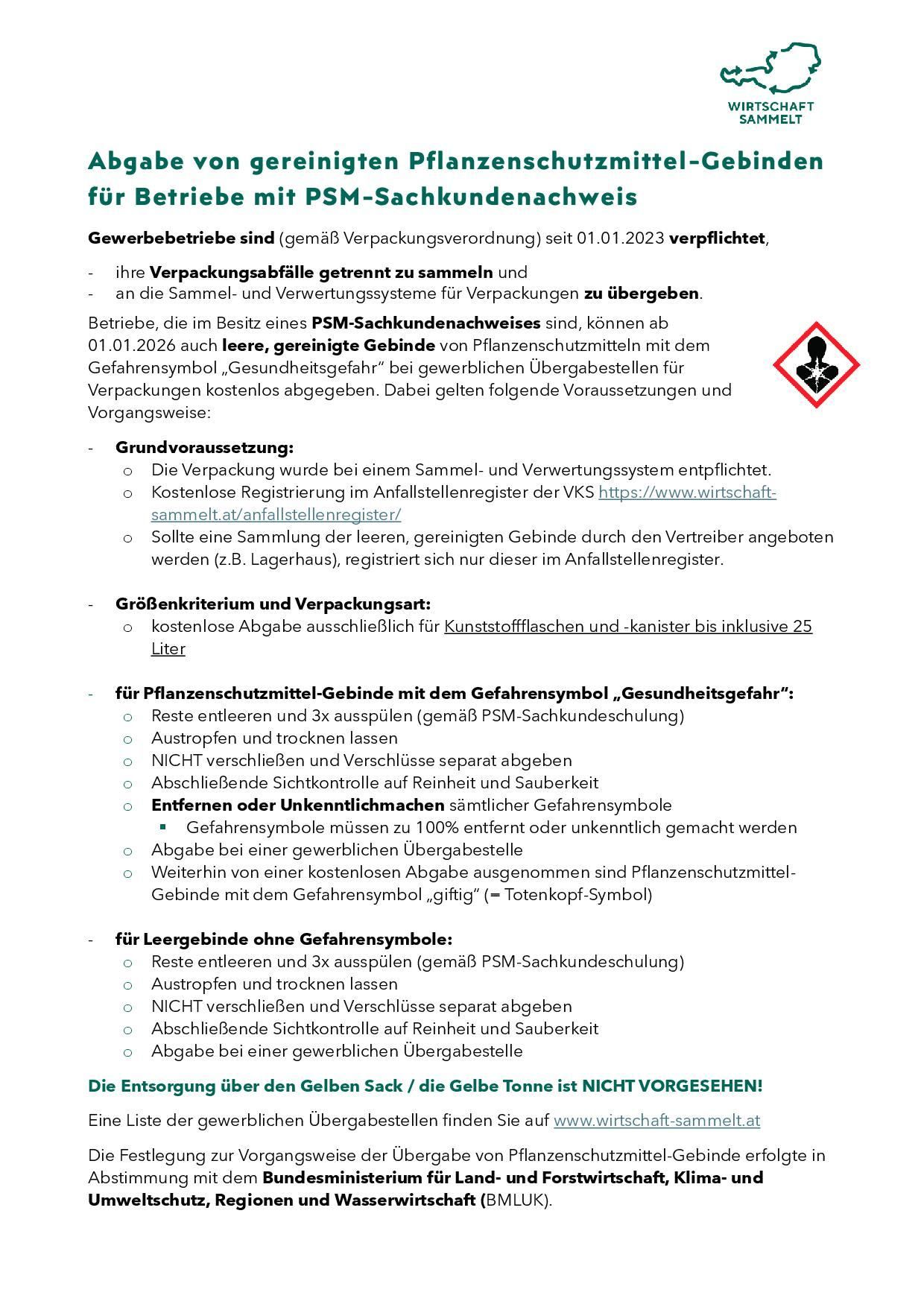 The document outlines regulations for businesses handling pesticide packaging, effective from January 1, 2023. It specifies the separation and transfer of packaging waste, and the transfer to collection and recovery systems. From January 1, 2026, businesses can place empty pesticide containers in special containers.