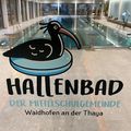 Ein Hallenbad-Schwimmbad mit einem Vogellogo befindet sich in Waidhofen an der Thaya.