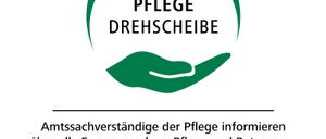 A circular logo with the text Pflege Drehscheibe. Below it, there is a text that reads 'Amtssachverständige der Pflege informieren uber alle Fragen rund um Pflege und Betreuung.' Below it, there is an image of a coat of arms with the text 'Das Land Steiermark.'