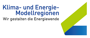 Ein Logo für Klima+Energiefonds, das anzeigt, dass es von der Organisation betrieben wird. Es erwähnt auch Klima- und Energie-Modellregionen und Wir gestalten die Energiewende.