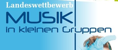 Musikposter, das eine Veranstaltung mit einem Trompeter bewirbt. Der Plakattext lautet 'Landeswettbewerb Musik in kleinen Gruppen.' Das Datum ist Samstag, 9. Mai 2026. Die Veranstaltung beginnt um 20:30 Uhr.