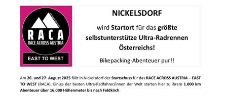 Startort für das größte selbst unterstützte Ultra-Radrennen Österreichs! Bikepacking-Abenteurer, hier geht es los! Die Veranstaltung findet am 26. und 27. August 2025 in Nickelsdorf statt. Radfahrer beginnen ihre 1.000 km lange Reise mit 16.000 Höhenmetern.