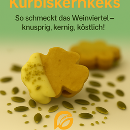 Eine Werbung für Kürbiskernkekse zeigt knusprige, nussige und köstliche Leckereien.