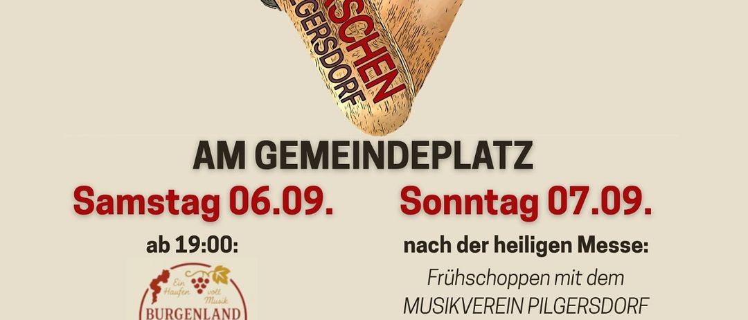 Plakat für den Burgersdorfer Dorftag. Zwei Paare Sandalen mit dem Text Burgersdorf. Veranstaltungsdetails für Samstag und Sonntag, einschließlich Zeiten und Aktivitäten.