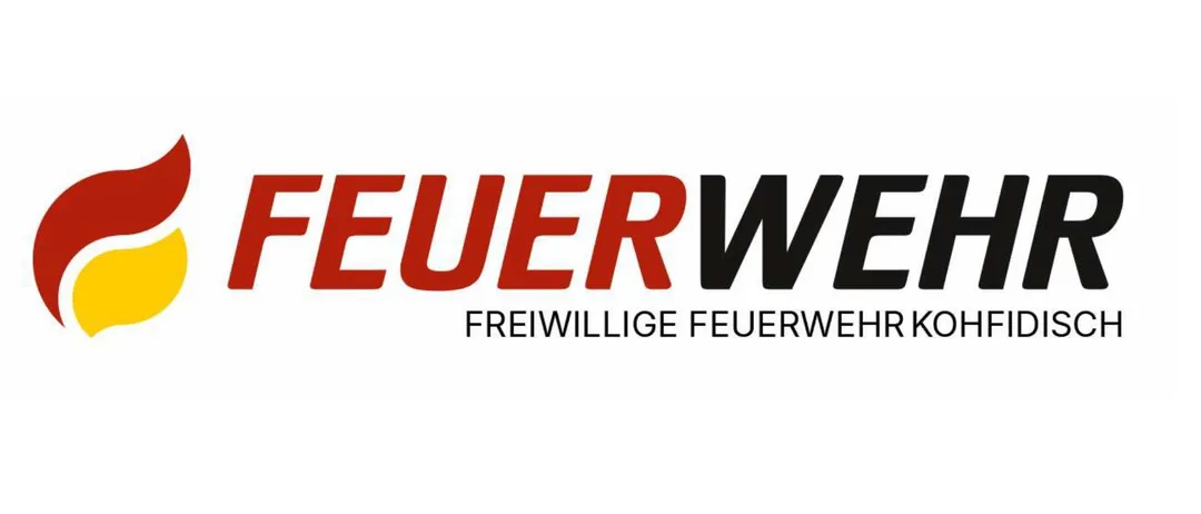 Das Logo der Freiwilligen Feuerwehr KoHfdisch mit einer gelben Flamme auf rotem Hintergrund.