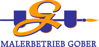 The logo for Malerbetrieb Gober features a stylized 'G' with a brush, set against a black background. The name 'Malerbetrieb Gober' is written below in bold, white font.