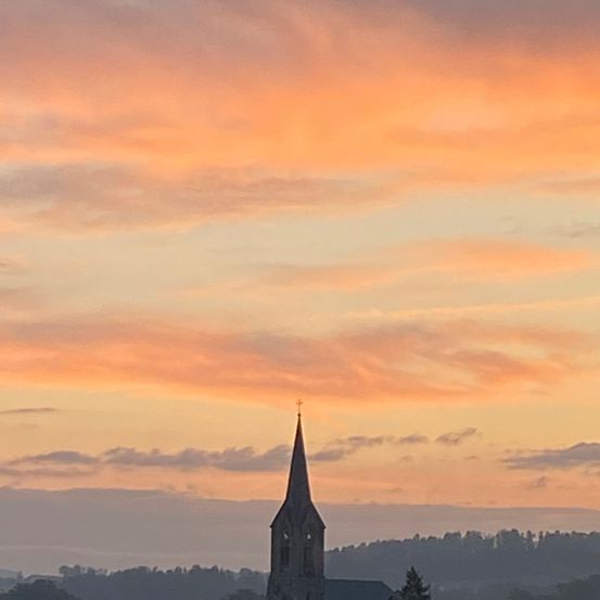 Image contains, Spire, Nature, Outdoors, Sky, Horizon, Cityscape, Monastery, Bell Tower, Sunrise, Gothic Arch