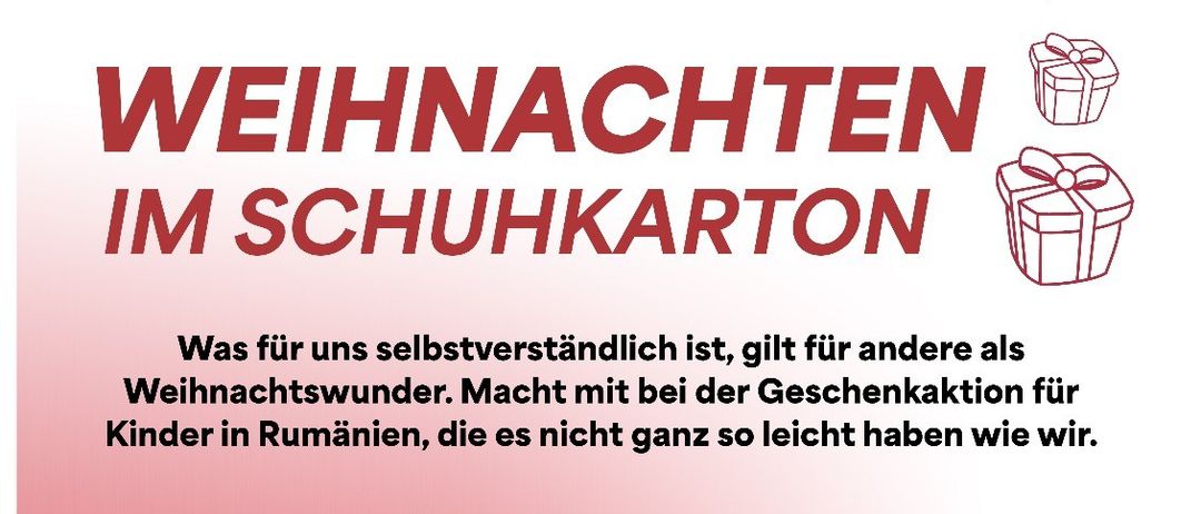 An advertisement for shoe box packages containing various sweets and items. Available from November 14 to 27, 2025, from Nah & Frisch Bettina Gruber in Zelking. Purchase available after order. Contact Katharina Lorenz for details.