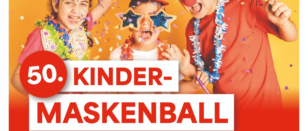 Plakat für den 50. Kinder-Maskenball, Sonntag, 25. Jänner 2026, ab 14:30 Uhr im Landgasthof Erber, MankestraBe 10, 3393 Zelking. Mit Kinderdisco und Zauberer.