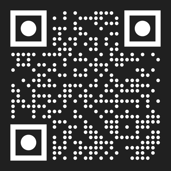 Ein schwarz-weißer QR-Code mit einem charakteristischen Muster aus Punkten und Quadraten. Es scheint sich um einen typischen QR-Code zu handeln, der für das Scannen digitaler Informationen verwendet wird.