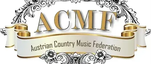 Das ACMF-Logo mit kunstvollen Blumenmustern, einer goldenen Schleife und den Worten 'Austrian Country Music Federation' in eleganter Schrift.