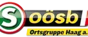 Das Bild zeigt das Logo von Soosb Ortsgruppe Haag a. H., das ein kreisförmiges rotes und grünes Design mit 'S' und 'oosb' in Gelb und Weiß enthält. Darunter steht 'Ortsgruppe Haag a. H.' in Gelb auf schwarzem Hintergrund.
