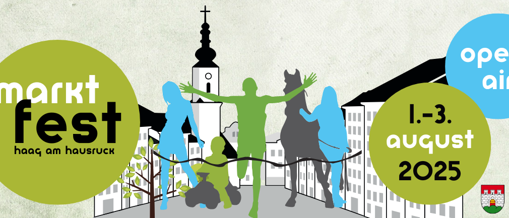 Illustration von Menschen, die laufen, ein Pferd und Gebäude mit dem Datum August 2025 und dem Veranstaltungsnamen Xt-Ruck.