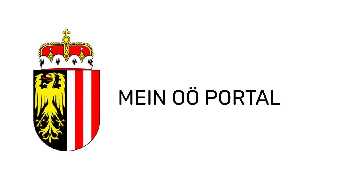 Das Bild zeigt einen heraldischen Schild mit roten und weißen Streifen, gekrönt von einer Krone. Darunter steht der Text 'MEIN OO PORTAL'.