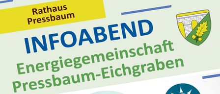 Plakat für eine Infoveranstaltung am 28. Januar 2026 um 19:00 Uhr. Anmeldung erforderlich. Symbole einer Glühbirne, Sonne, Windturbine, Blatt und Mais. Gemeindelogo.