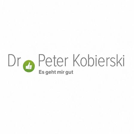 Logo für Dr. Peter Kobielski mit einem Daumen-hoch-Symbol und dem Slogan 'Es geht mir gut'.